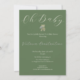 Elegant Sage Green Oh Baby Bear Shower Invitation 招待状