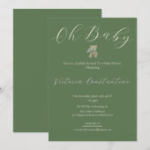 Elegant Sage Green Oh Baby Bear Shower Invitation 招待状 (正面/裏面)