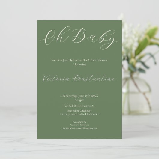 Elegant Sage Green Oh Baby Shower Invitation 招待状 (スタンド正面)