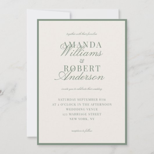Elegant Sage Green Old Money Wedding 招待状 (正面)