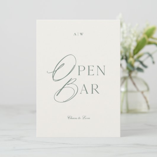 Elegant Sage Green Open Bar Sign 招待状 (スタンド正面)