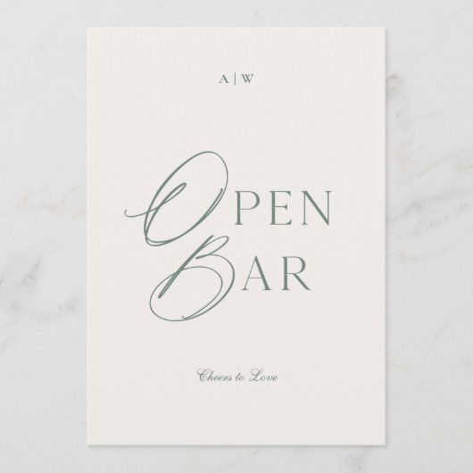 Elegant Sage Green Open Bar Sign 招待状 (正面)