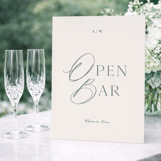 Elegant Sage Green Open Bar Sign 招待状