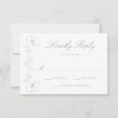 Elegant Sage Green Ornate Floral Frame Wedding 出欠カード (正面)