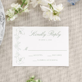 Elegant Sage Green Ornate Floral Frame Wedding 出欠カード