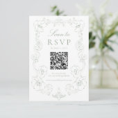 Elegant Sage Green Ornate Floral QR Code Wedding 出欠カード (スタンド正面)