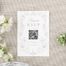 Elegant Sage Green Ornate Floral QR Code Wedding 出欠カード