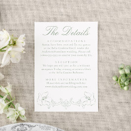 Elegant Sage Green Ornate Floral Wedding Details エンクロージャーカード
