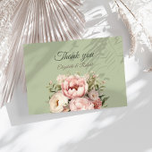 Elegant Sage Green Peony Floral Thank You Card サンキューカード