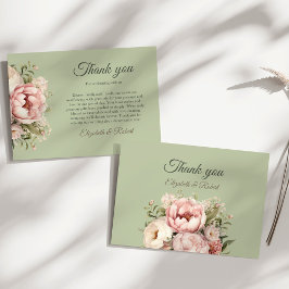 Elegant Sage Green Peony Floral Thank You Card サンキューカード