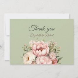 Elegant Sage Green Peony Floral Thank You Card サンキューカード