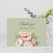 Elegant Sage Green Peony Floral Thank You Card サンキューカード (スタンド正面)