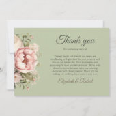 Elegant Sage Green Peony Floral Thank You Card サンキューカード (裏面)