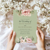 Elegant Sage Green Peony Floral Wedding Invitation 招待状