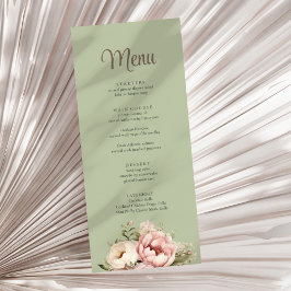 Elegant Sage Green Peony Floral Wedding Menu メニュー