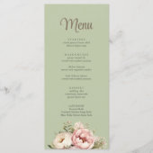 Elegant Sage Green Peony Floral Wedding Menu メニュー (正面)