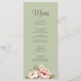 Elegant Sage Green Peony Floral Wedding Menu メニュー