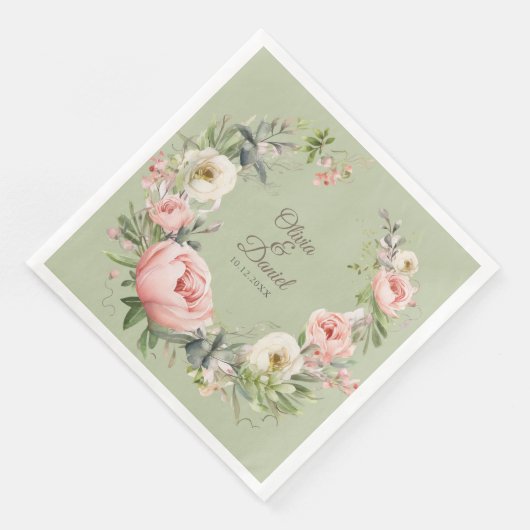 Elegant Sage Green Peony Floral Wedding Napkin (コーナー)