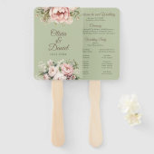 Elegant Sage Green Peony Floral Wedding Program ハンドファン (正面&裏面)