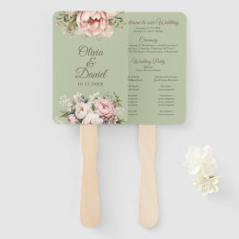 Elegant Sage Green Peony Floral Wedding Program ハンドファン