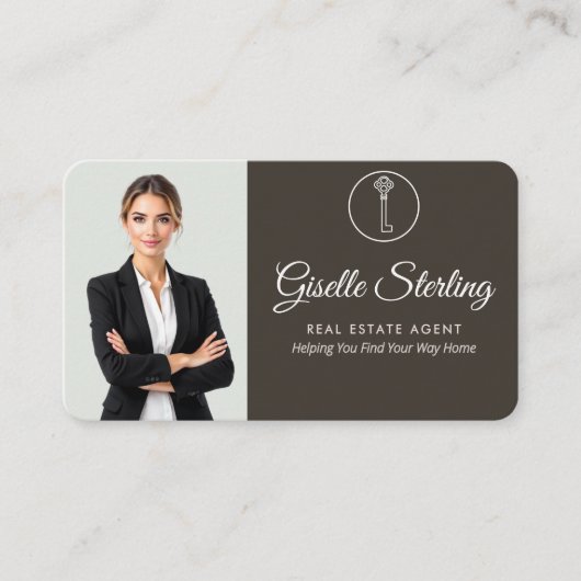 Elegant Sage Green Photo Real Estate Agent QR Code 名刺 (正面)