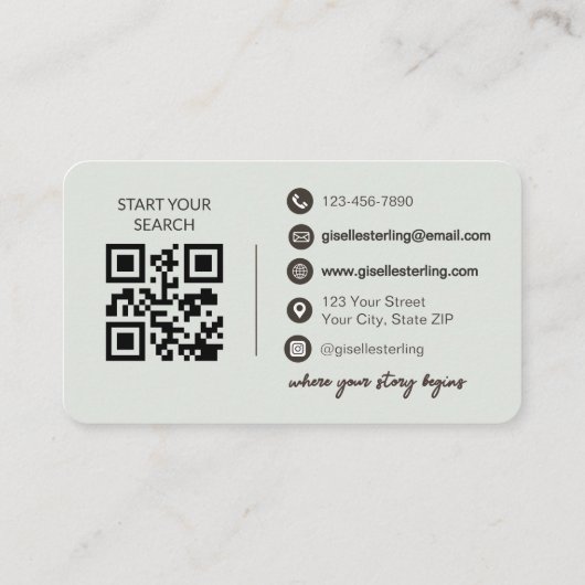 Elegant Sage Green Photo Real Estate Agent QR Code 名刺 (裏面)