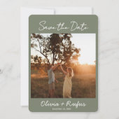 Elegant Sage Green Photo Save the Date Card セーブザデート (正面)