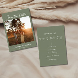 Elegant Sage Green Photo Save the Date Card セーブザデート