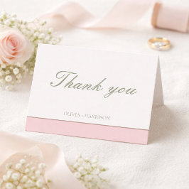 Elegant Sage Green & Pink Wedding Thank You card サンキューカード