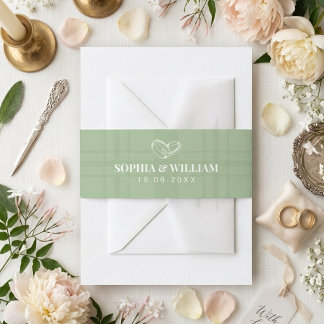 Elegant Sage Green Plaid Wedding Invitation Belly  招待状ベリーバンド