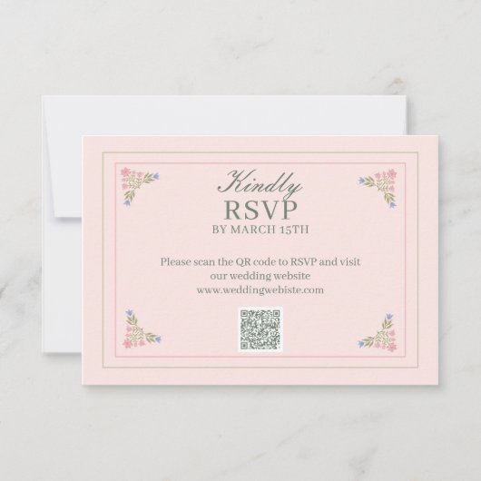  Elegant sage green QR Code RSVP Card サンキューカード (正面)