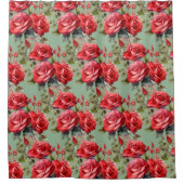 Elegant Sage Green Red Roses Shower Curtain シャワーカーテン (正面)