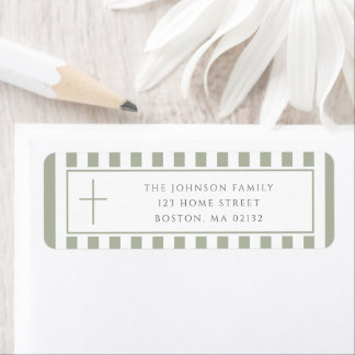Elegant Sage Green Religious Cross Address ラベル