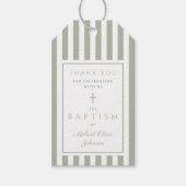 Elegant Sage Green Religious Cross Baptism ギフトタグ (正面)