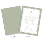 Elegant Sage Green Religious Cross Baptism サンキューカード