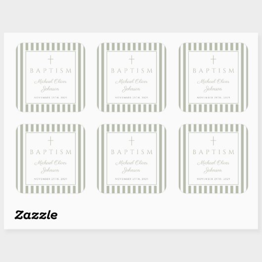 Elegant Sage Green Religious Cross Baptism スクエアシール (シート)