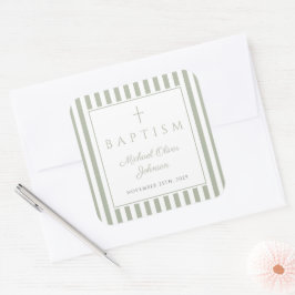 Elegant Sage Green Religious Cross Baptism スクエアシール