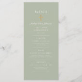 Elegant Sage Green Religious Cross First Communion メニュー (正面)