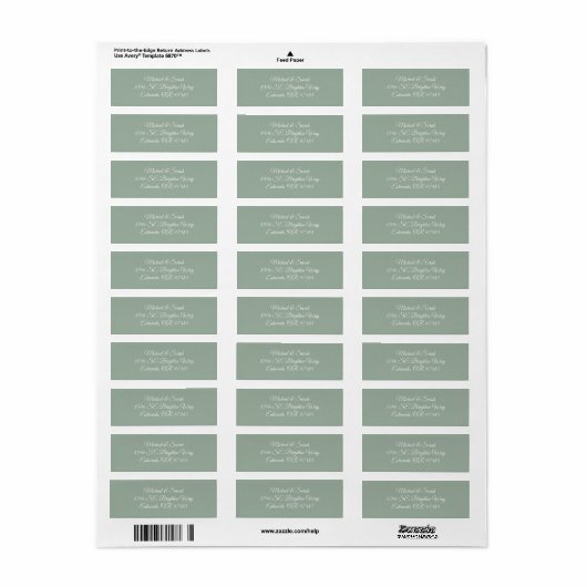 Elegant Sage Green Return Address ラベル (フルシート)