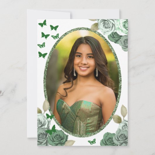 Elegant Sage Green Rose 18th Birthday Debut  招待状 (裏面)