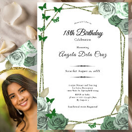 Elegant Sage Green Rose 18th Birthday Debut  招待状