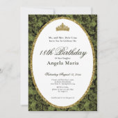 Elegant Sage Green Rose Floral 18th Birthday Debut 招待状 (正面)