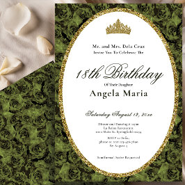 Elegant Sage Green Rose Floral 18th Birthday Debut 招待状