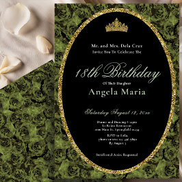 Elegant Sage Green Rose Floral 18th Birthday Debut 招待状