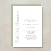 Elegant Sage Green Script Boy First Communion 招待状