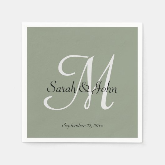 Elegant Sage Green Script Name Monogram Wedding  スタンダードカクテルナプキン (正面)
