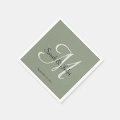 Elegant Sage Green Script Name Monogram Wedding  スタンダードカクテルナプキン (角)