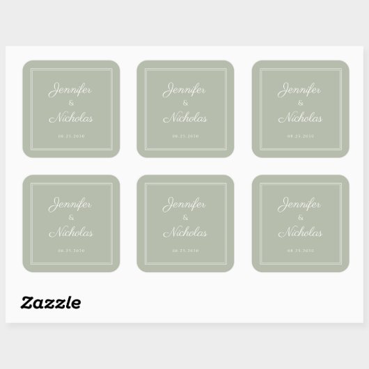 Elegant Sage Green Script Wedding スクエアシール (シート)