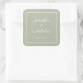 Elegant Sage Green Script Wedding スクエアシール (バッグ)