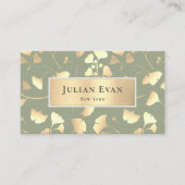 Elegant Sage Green Shiny Ginkgo Gold Leaf Foliage 名刺 (正面)